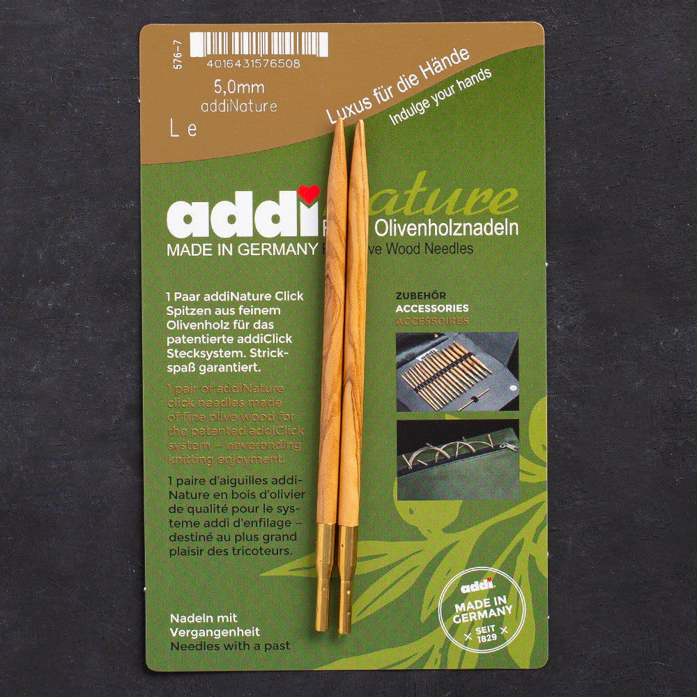 Addi Nature Olive Wood Click 5mm 13cm Needle Tips - 576-2