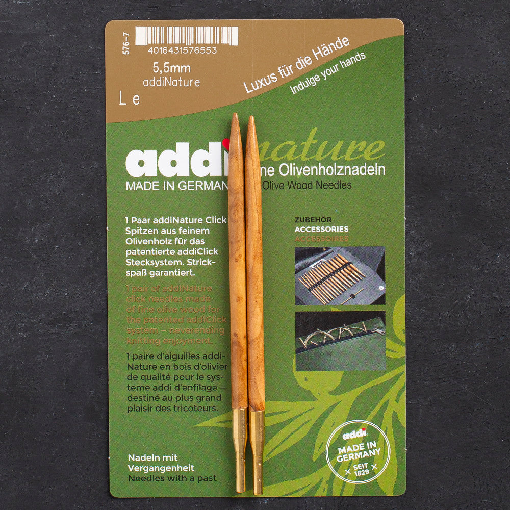 Addi Nature Olive Wood Click 5.5mm 13cm Needle Tips - 576-2