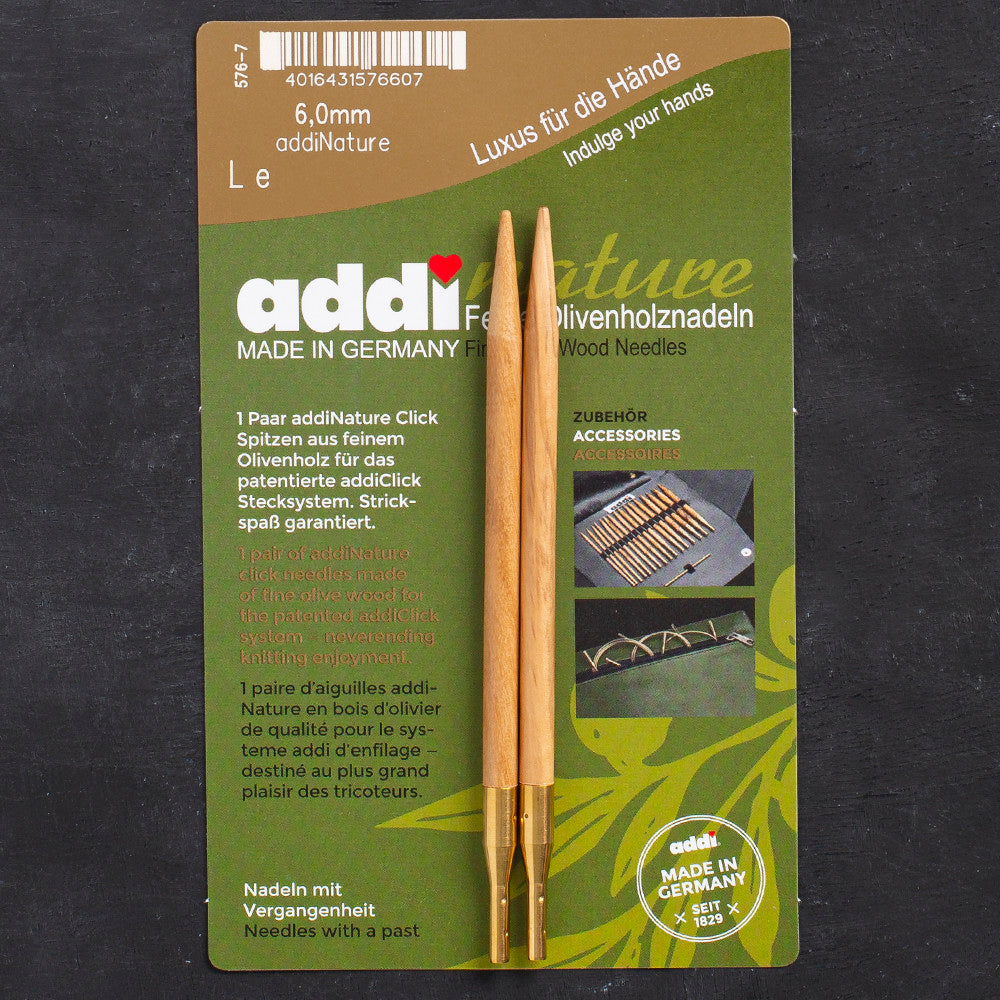 Addi Nature Olive Wood Click 6mm 13cm Needle Tips - 576-2