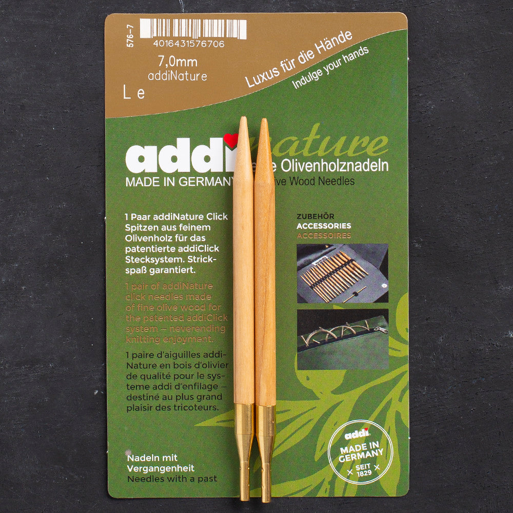 Addi Nature Olive Wood Click 7mm 13cm Needle Tips - 576-2