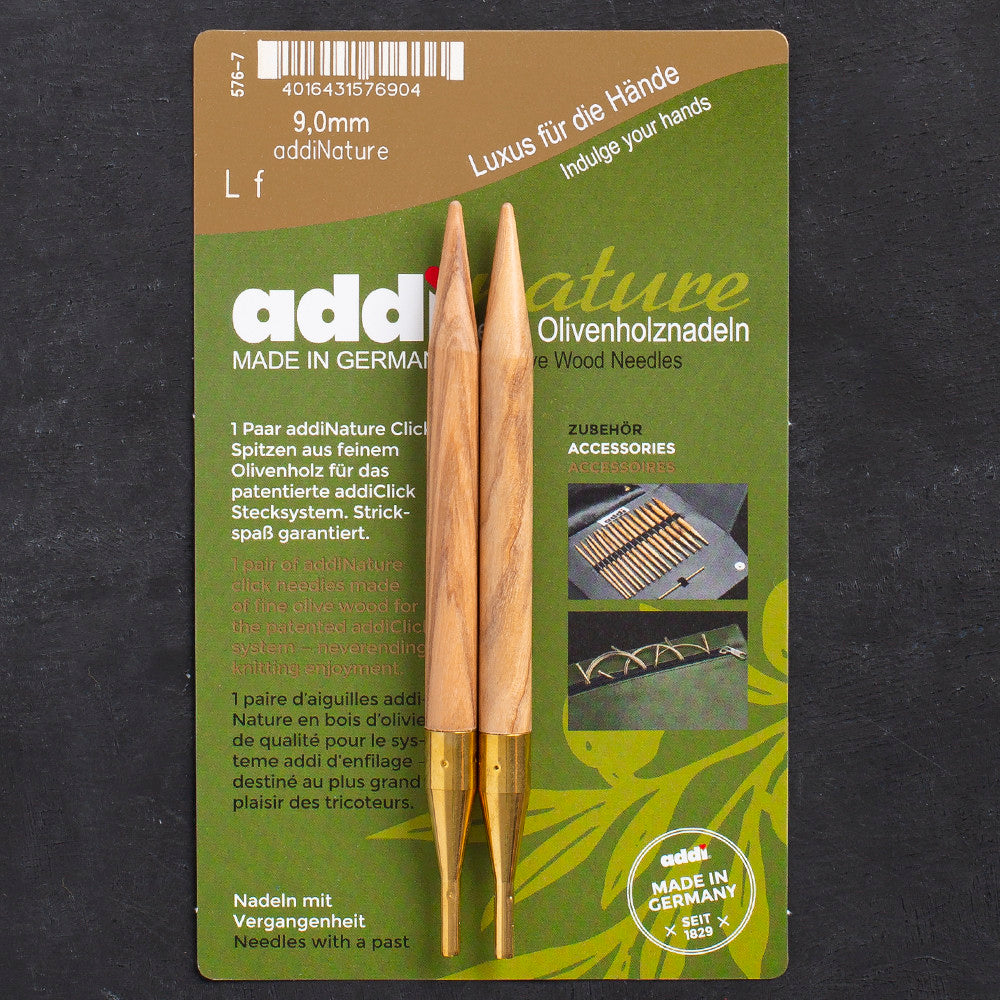 Addi Nature Olive Wood Click 9mm 13cm Needle Tips - 576-2