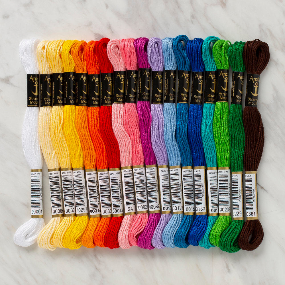 Anchor Stranded Cotton: Essential Assortment, 18 Skeins (Free Design Included)