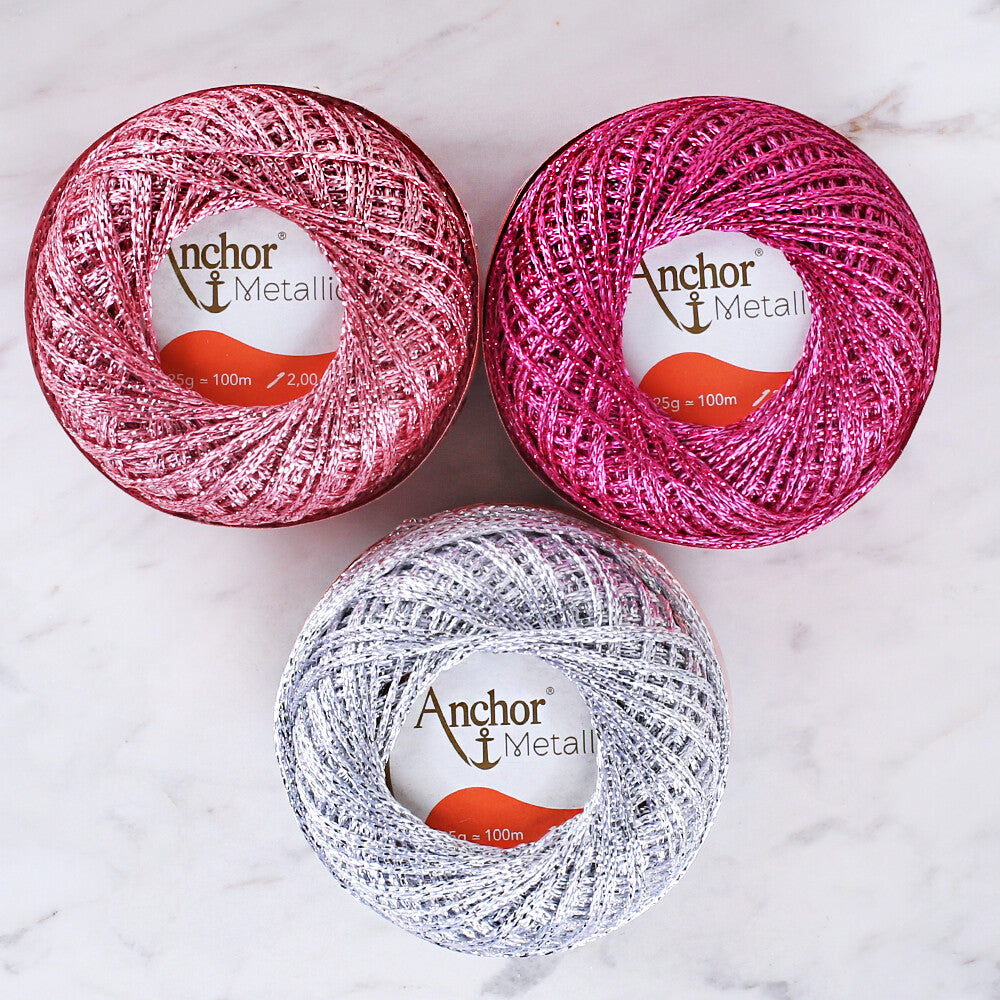 Anchor Metallic Assorted Colors 3 Skeins Silvery Yarn- A28M005-09062