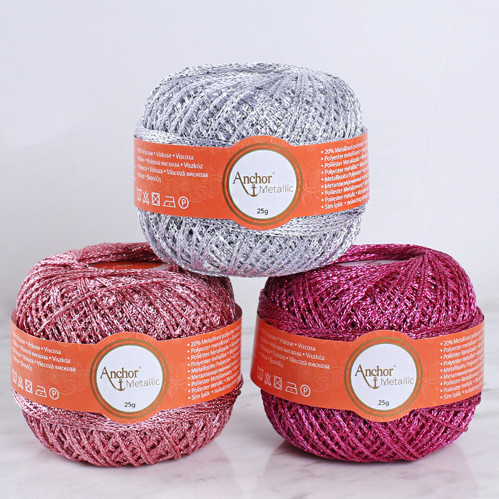 Anchor Metallic Assorted Colors 3 Skeins Silvery Yarn- A28M005-09062