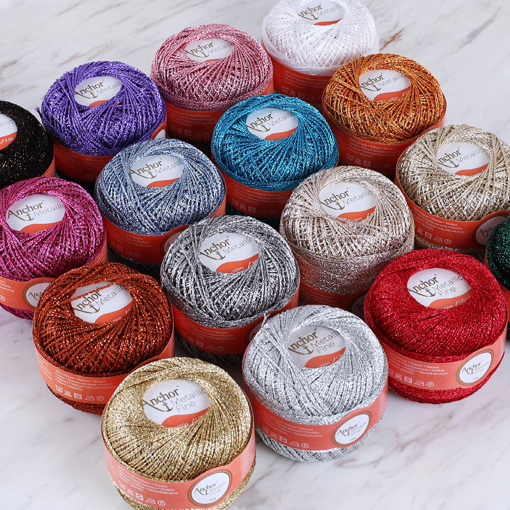 Anchor Metallic Assorted Colors 16 Skeins Silvery Yarn- A28M006-09061