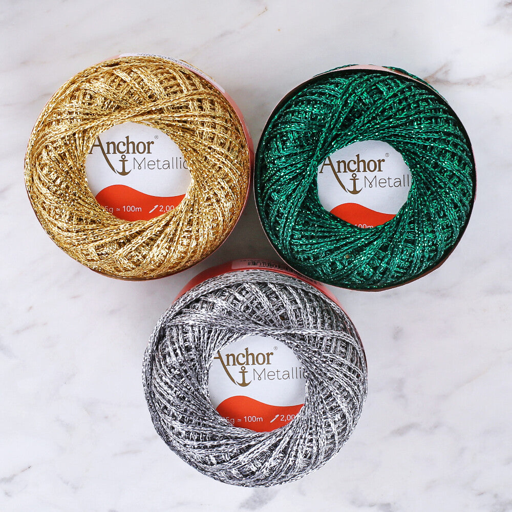 Anchor Metallic Assorted Colors 3 Skeins Silvery Yarn- A28M005-09064