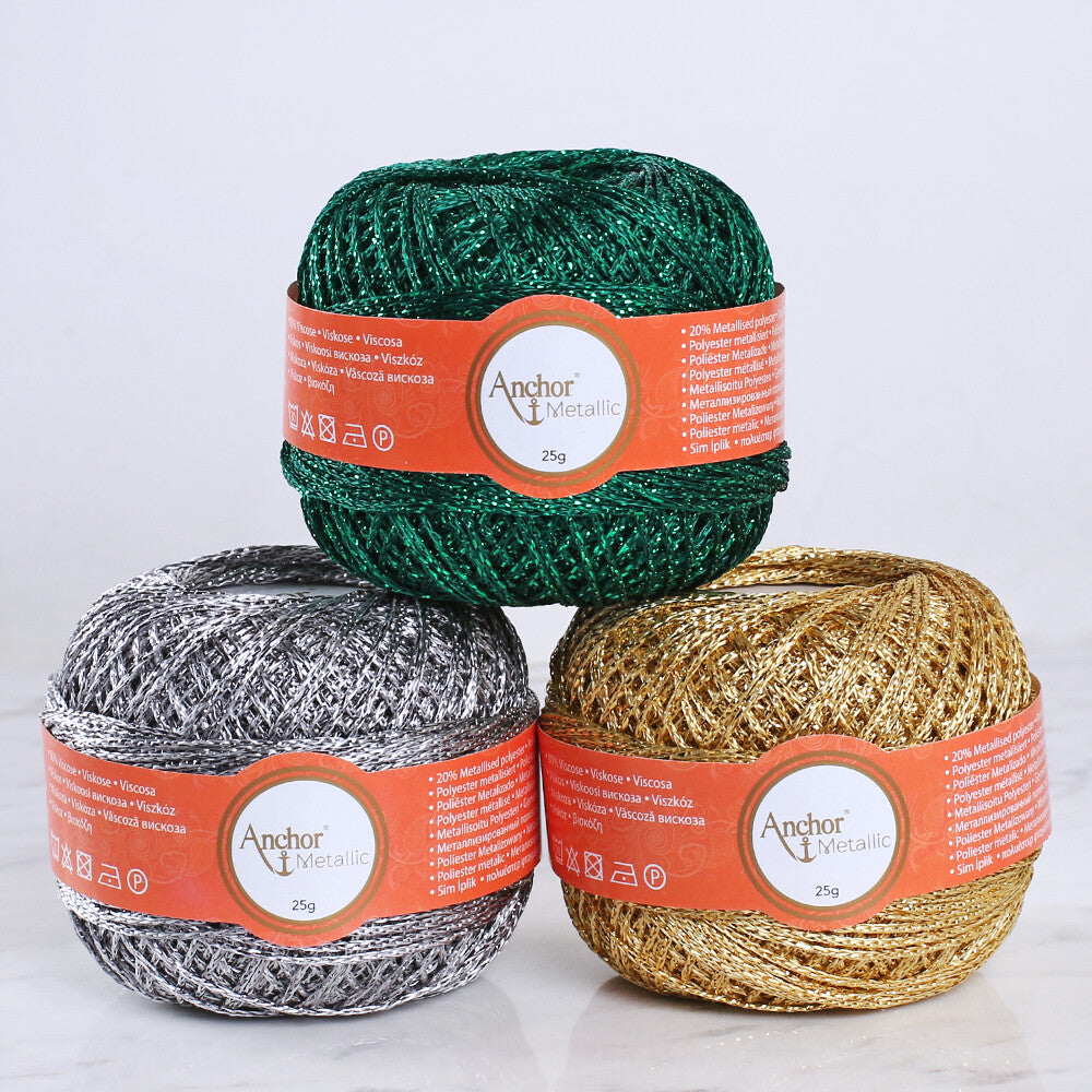 Anchor Metallic Assorted Colors 3 Skeins Silvery Yarn- A28M005-09064