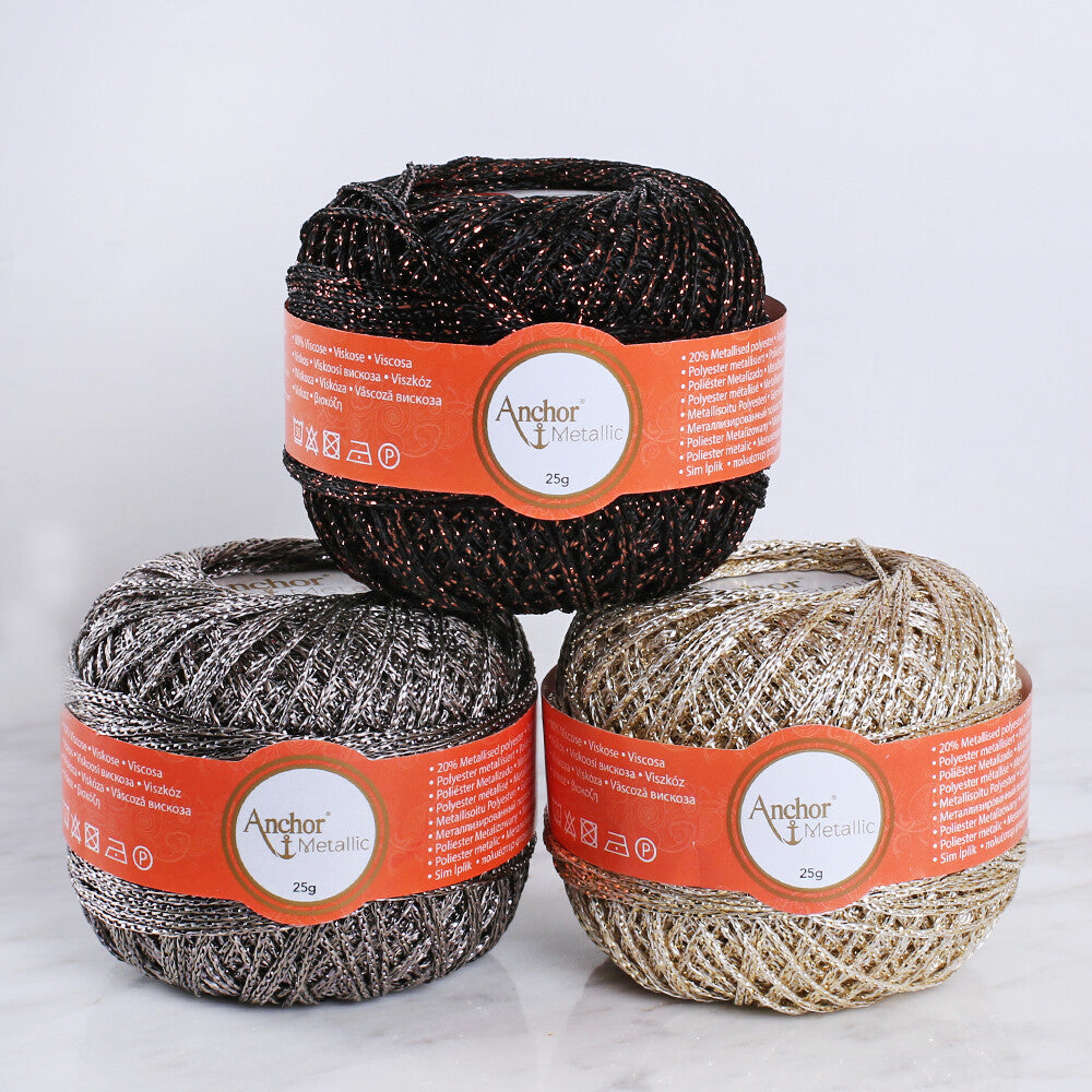 Anchor Metallic Assorted Colors 3 Skeins Silvery Yarn- A28M005-09065