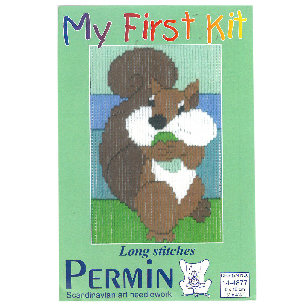 Permin My First Kit 8x12 cm Printed Long Stitch Kit, Squirrel - 14-4877