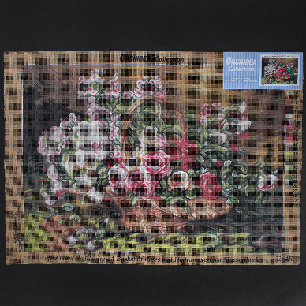 Orchidea 50x70 cm Francois Rivoire Basket Of Roses And Hydrangeas On A Mossy Bank Printed Gobelin 32