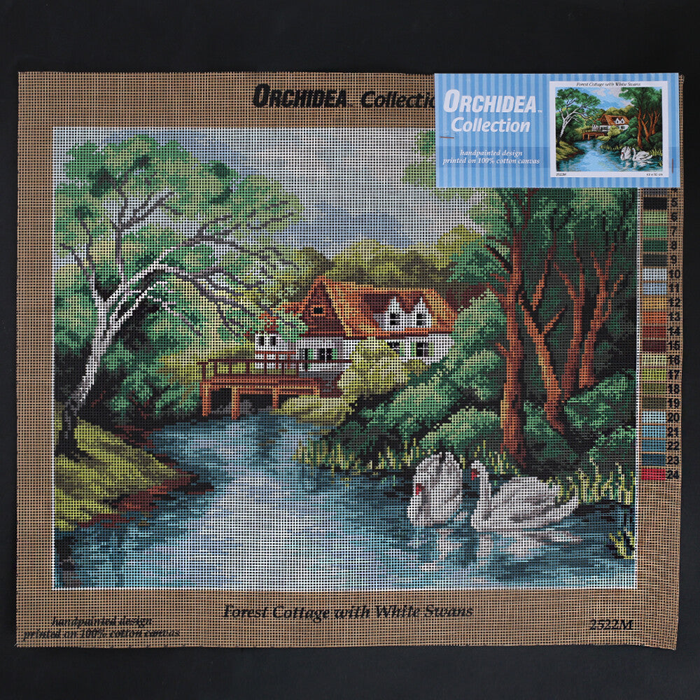 Orchidea 40x50 cm Forest Cottage With White Swans Printed Gobelin 2522M