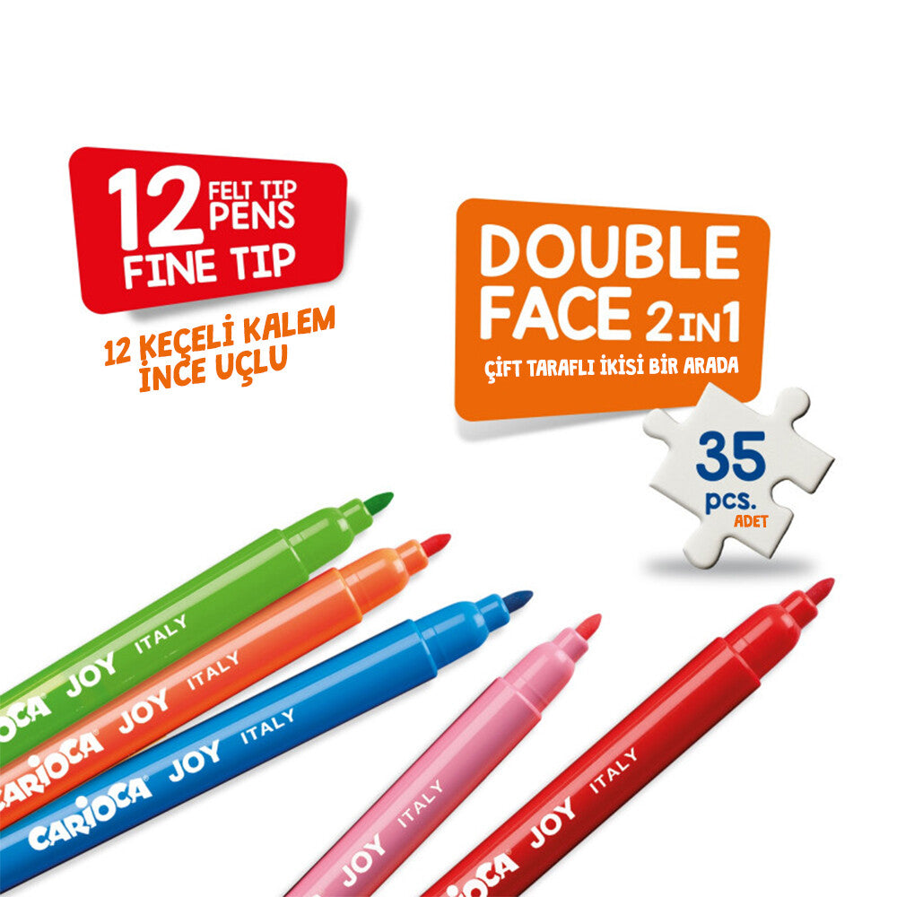 Carioca Coloring Puzzle "Adventures" Double Face 2in1 & 12 Felt Tip Pens 3+ Age - 43045