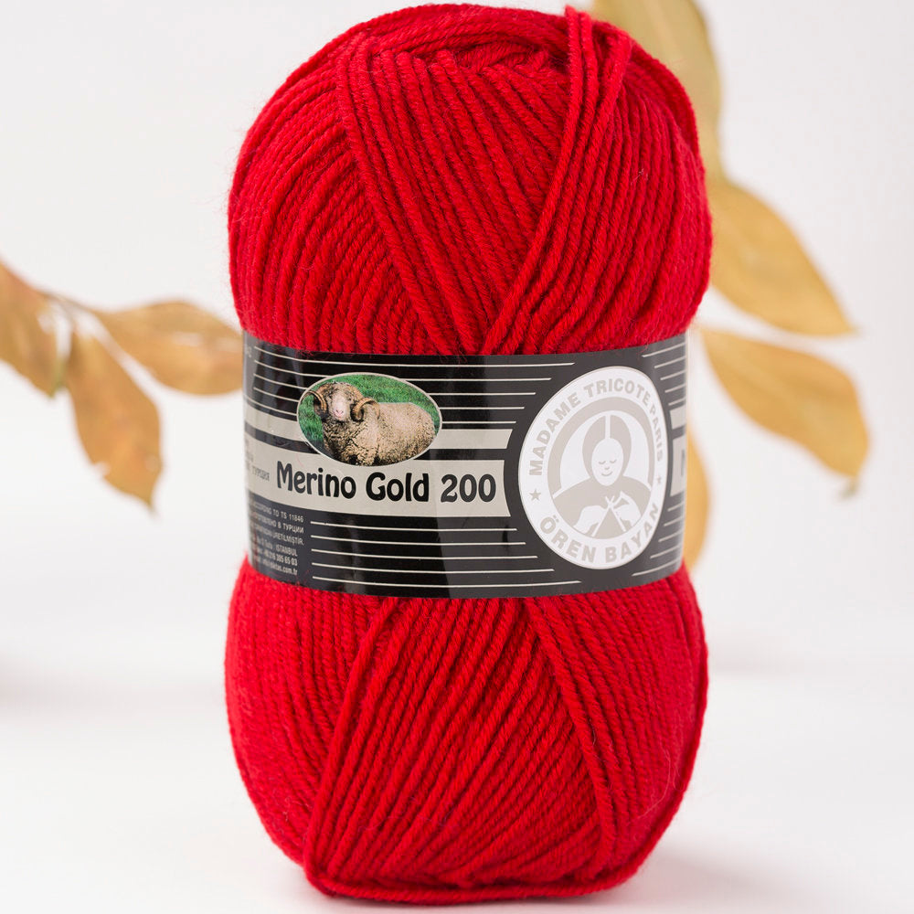 Madame Tricote Paris Merino Gold 200 Knitting Yarn, Red - 33-1842