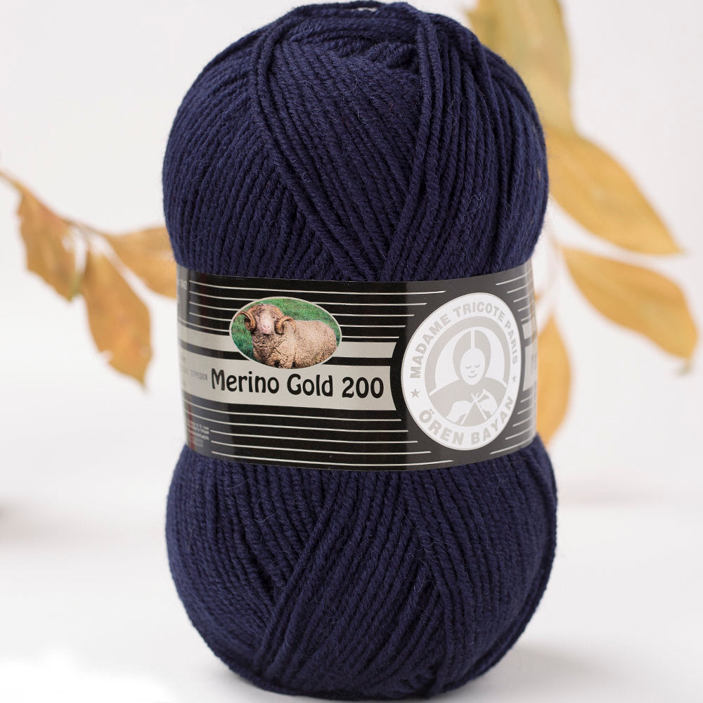 Madame Tricote Paris Merino Gold 200 Knitting Yarn, Navy Blue - 19-1842