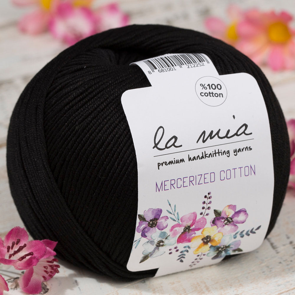 La Mia Mercerized Cotton Yarn, Black - 1