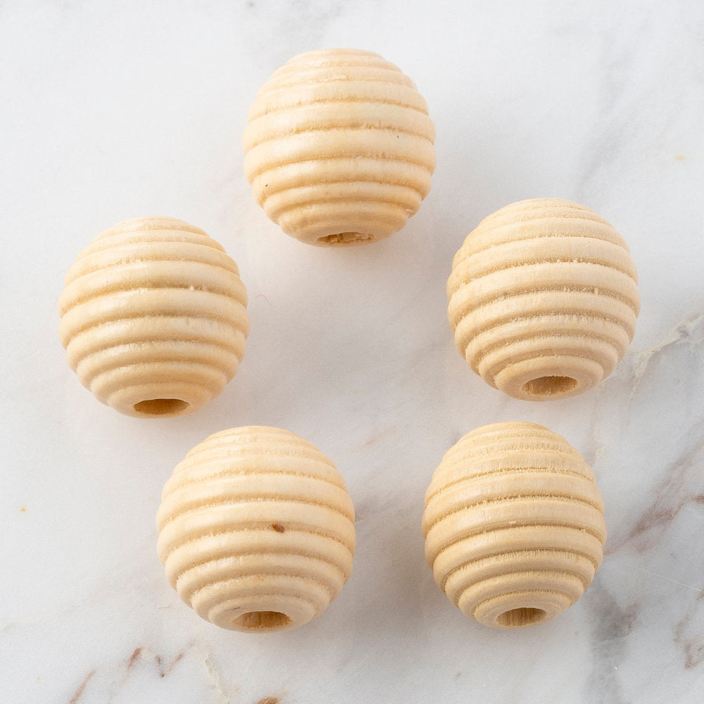 Loren 5 pcs Honeycomb Shaped Wooden Bead, Natural