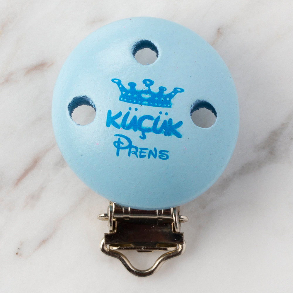 Loren Round Shaped Wooden Pacifier Clip, Blue - Small Prince