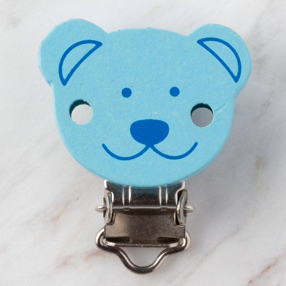 Loren Bear Head Shaped Wooden Pacifier Clip, Blue