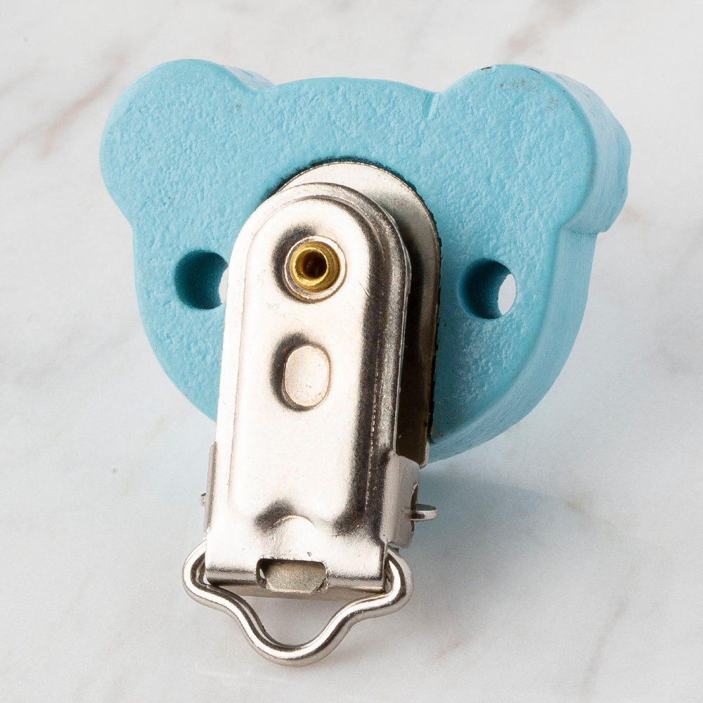 Loren Bear Head Shaped Wooden Pacifier Clip, Blue