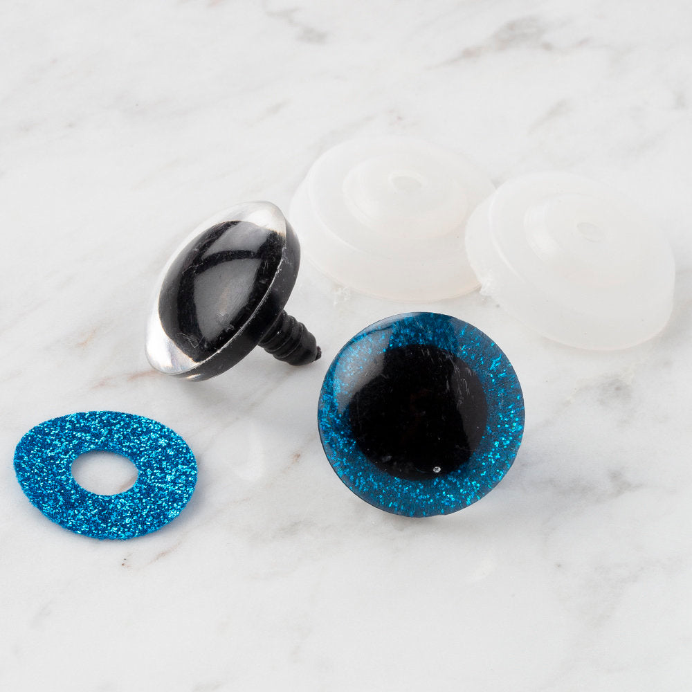 Loren 2 Pcs 22mm Amigurumi Safety Plastic Eyes, Blue Glitter