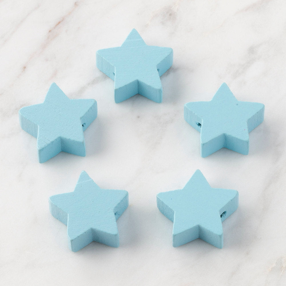 Loren 5 Pcs Star Shaped Wooden Bead, Blue