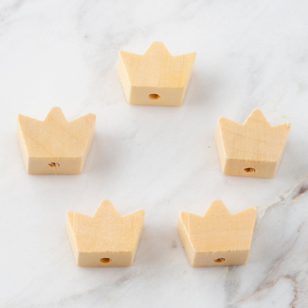 Loren 5 Pcs Crown Shaped Wooden Bead, Natural