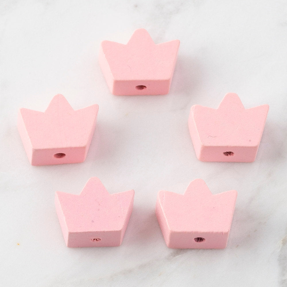 Loren 5 Pcs Crown Shaped Wooden Bead, Pink