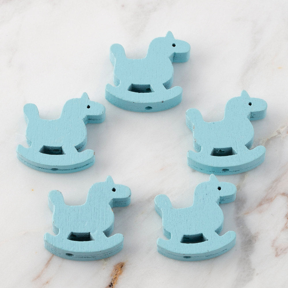 Loren 5 Pcs Rocking Horse Shaped Wooden Bead, Blue