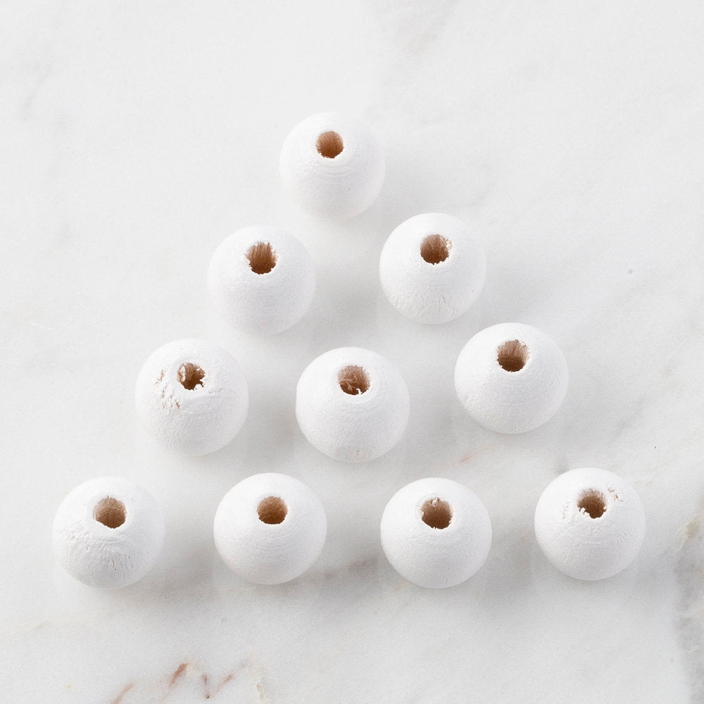 Loren 10 Pcs Wooden Round Bead, White