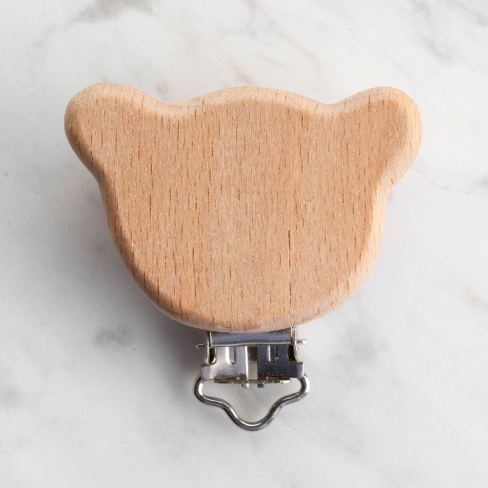 Loren Bear Head Shaped Wooden Pacifier Clip