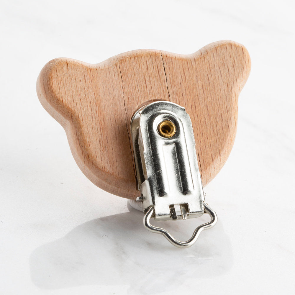 Loren Bear Head Shaped Wooden Pacifier Clip