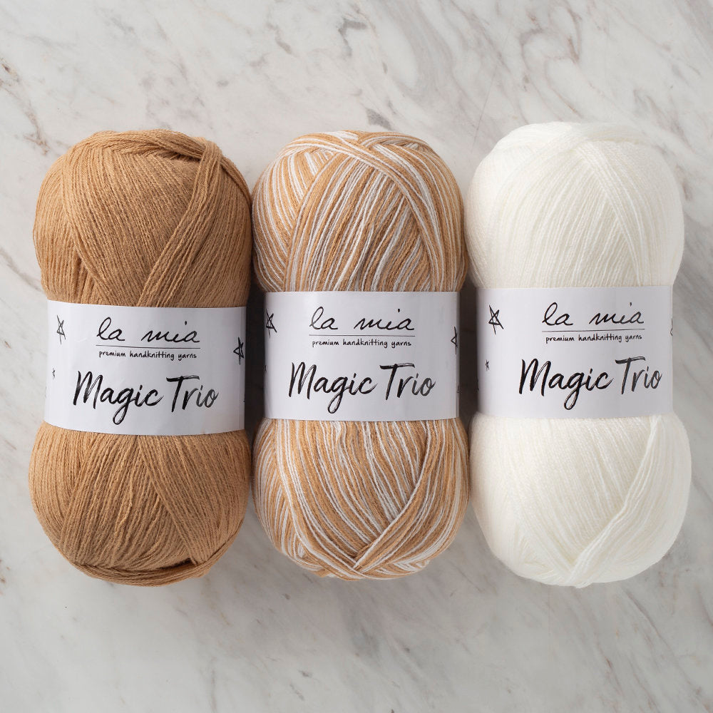 La Mia Magic Trio 3 Skein Set Yarn, White-Brown - LM008