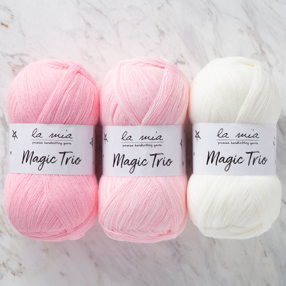 La Mia Magic Trio 3 Skein Set Yarn, White-Pink - LM009