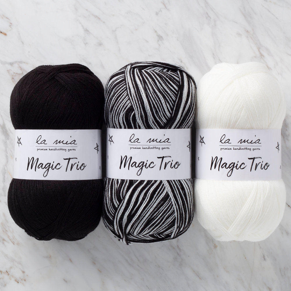 La Mia Magic Trio 3 Skein Set Yarn, White-Black - LM011