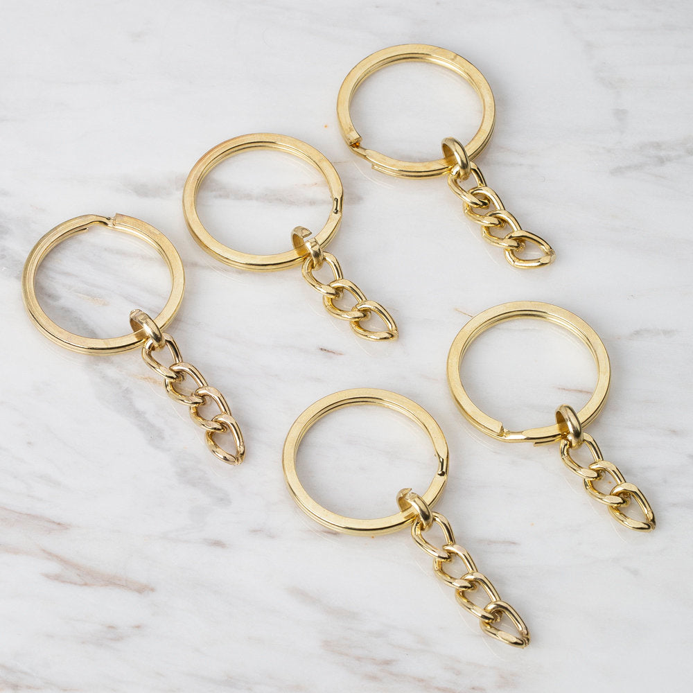 Loren 5 Pcs 3 cm Split Key Ring with Chain, Gold