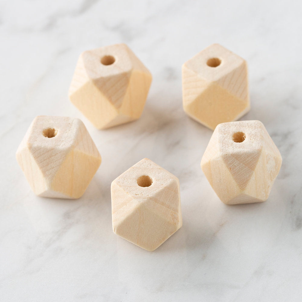 Loren 5 Pcs Natural Polygon Shaped Wooden Beads