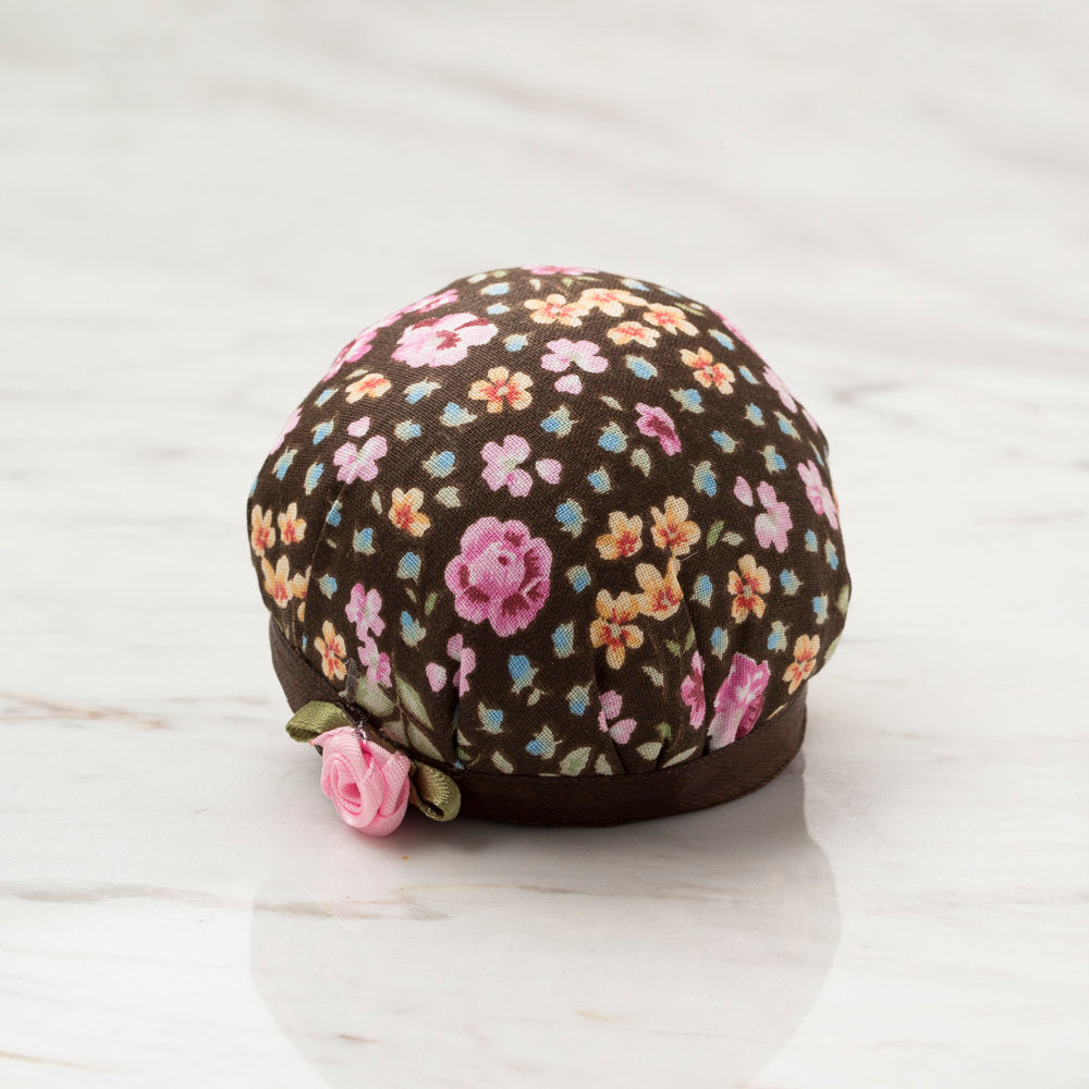 Loren Wrist Pincushion, Brown Flowers