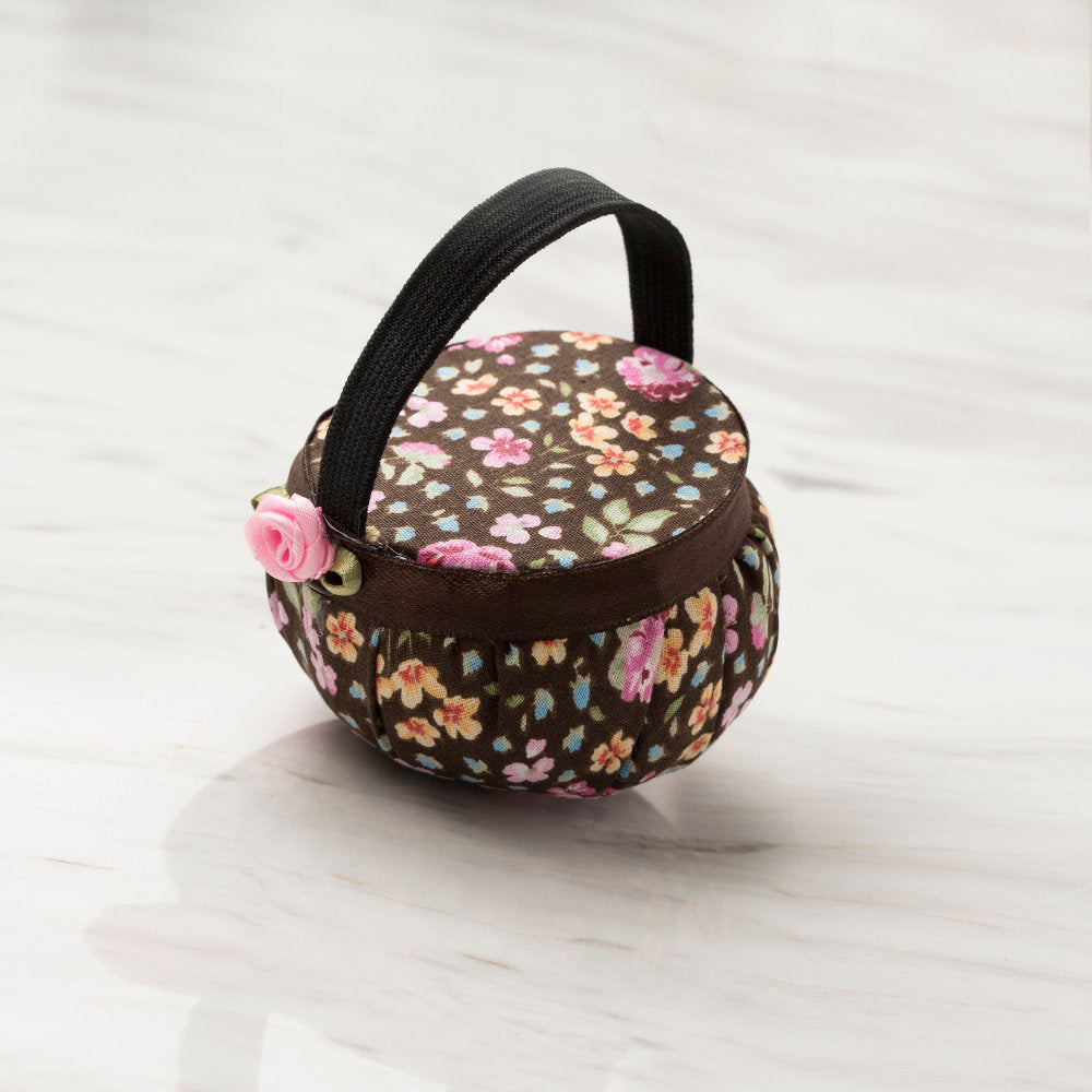 Loren Wrist Pincushion, Brown Flowers