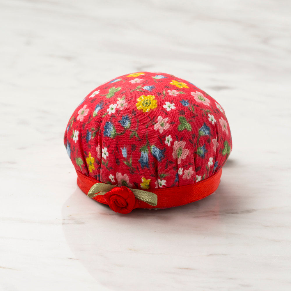 Loren Wrist Pincushion, Red Flowers