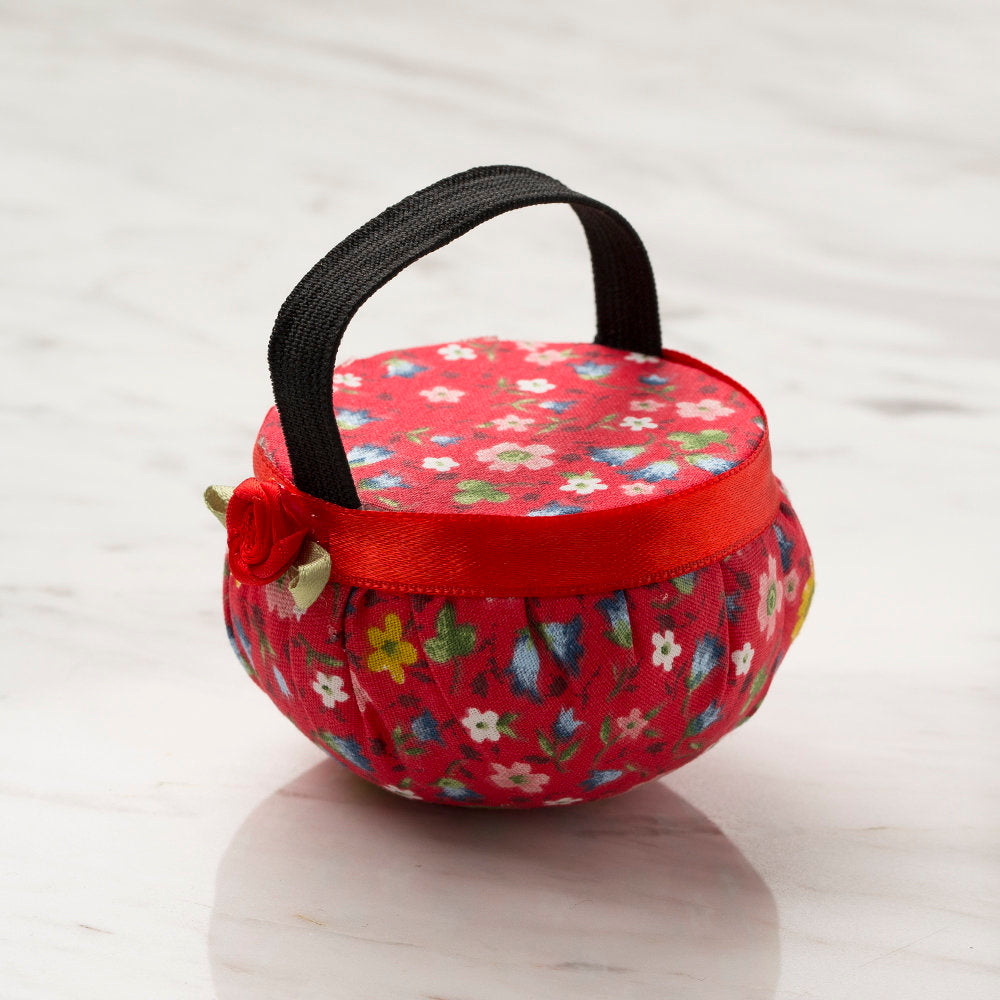 Loren Wrist Pincushion, Red Flowers