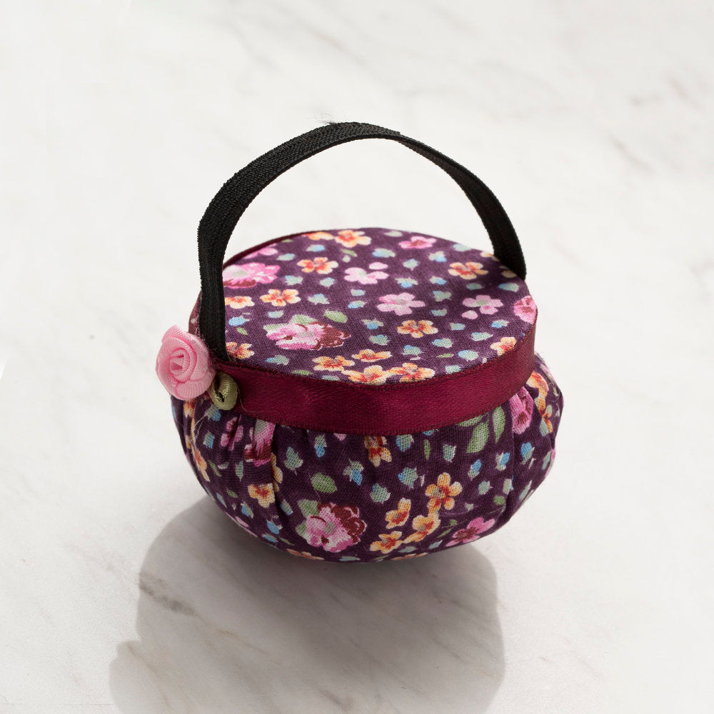 Loren Wrist Pincushion, Purple Flowers