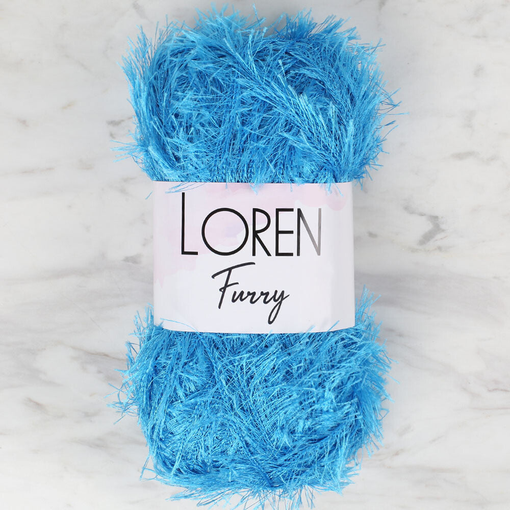 Loren Furry Knitting Yarn, Blue - RF003