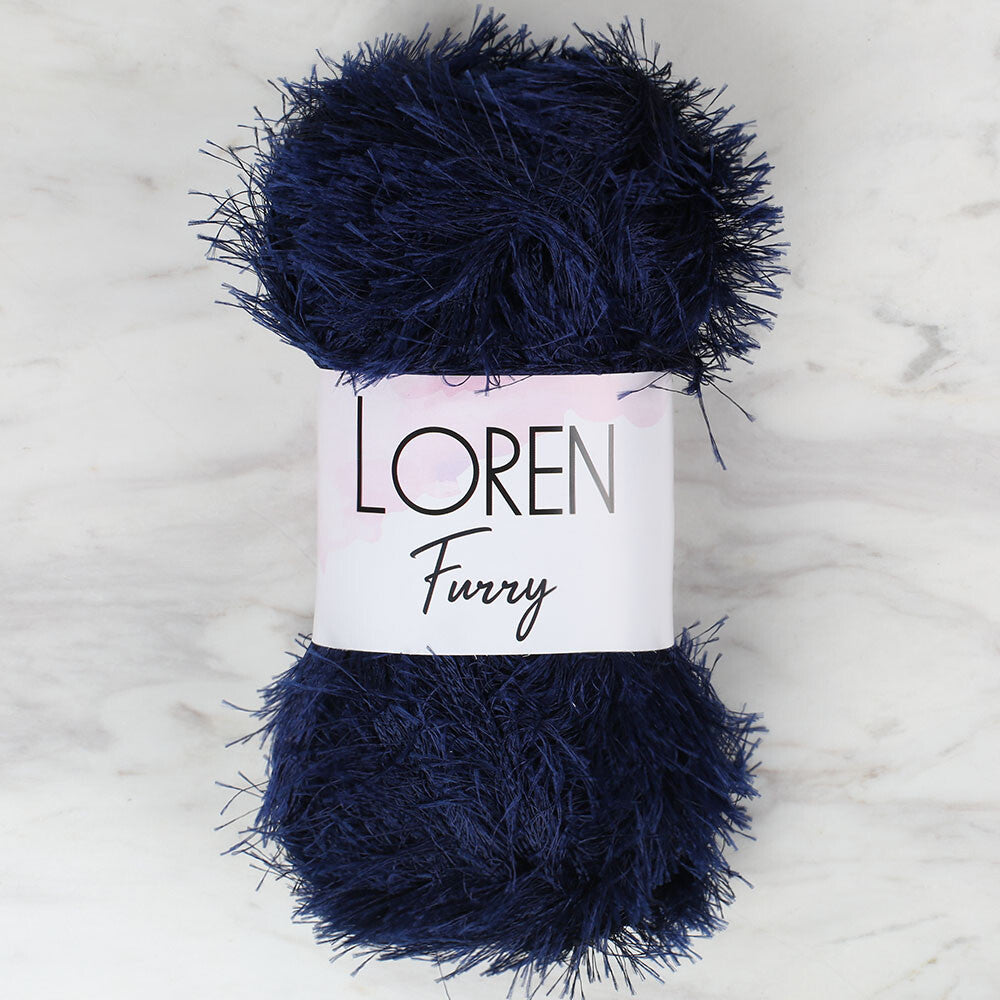 Loren Furry Knitting Yarn, Navy Blue - RF005