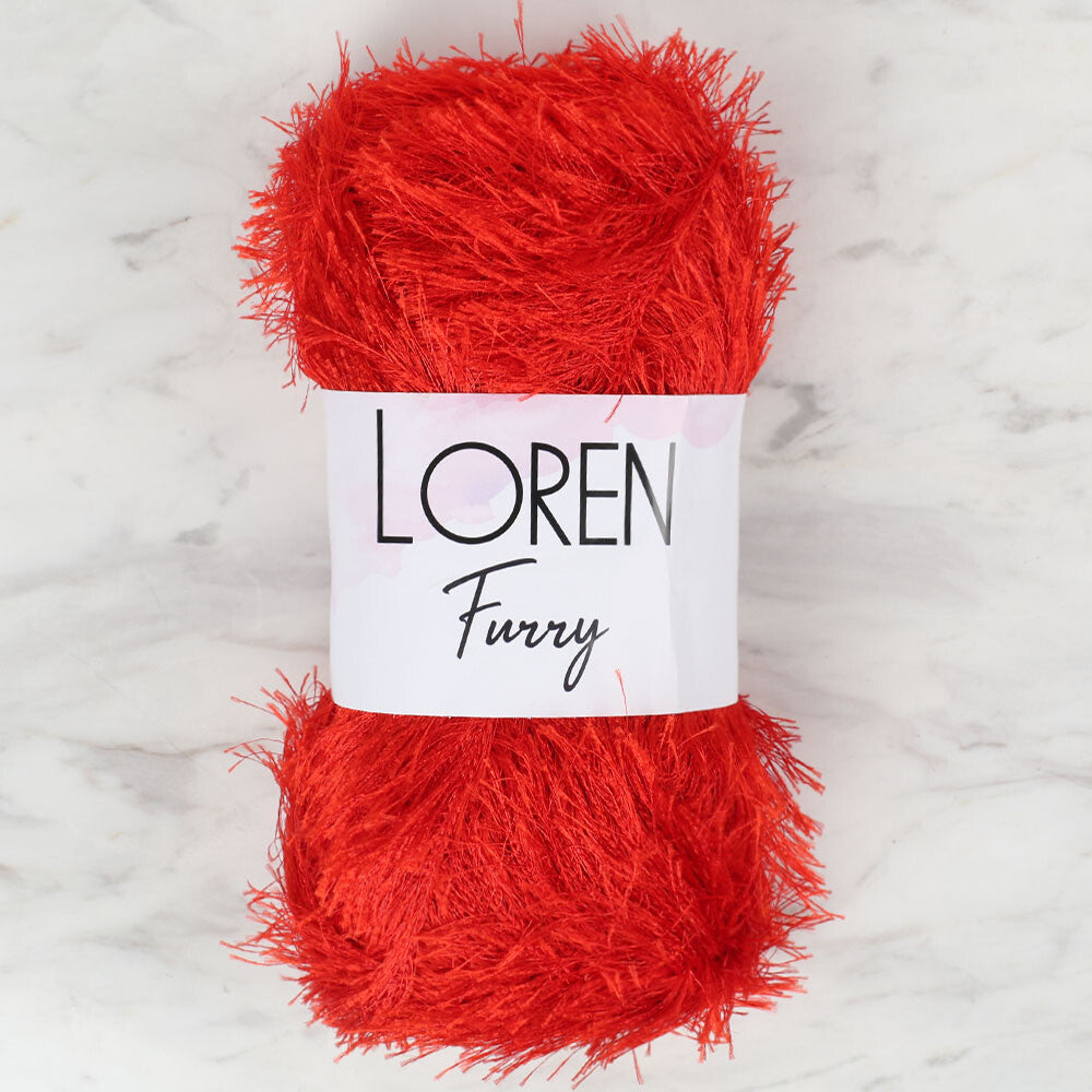 Loren Furry Knitting Yarn, Red - RF025