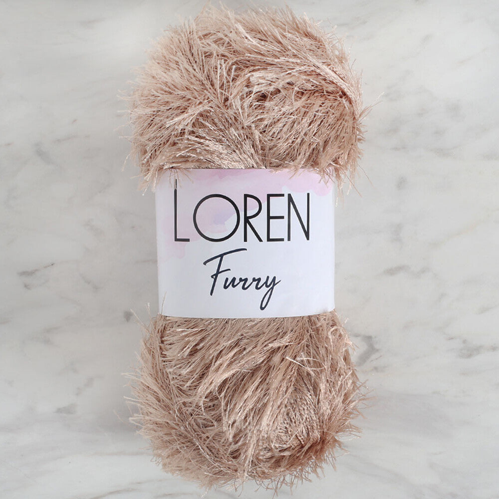 Loren Furry Knitting Yarn, Beige - RF053