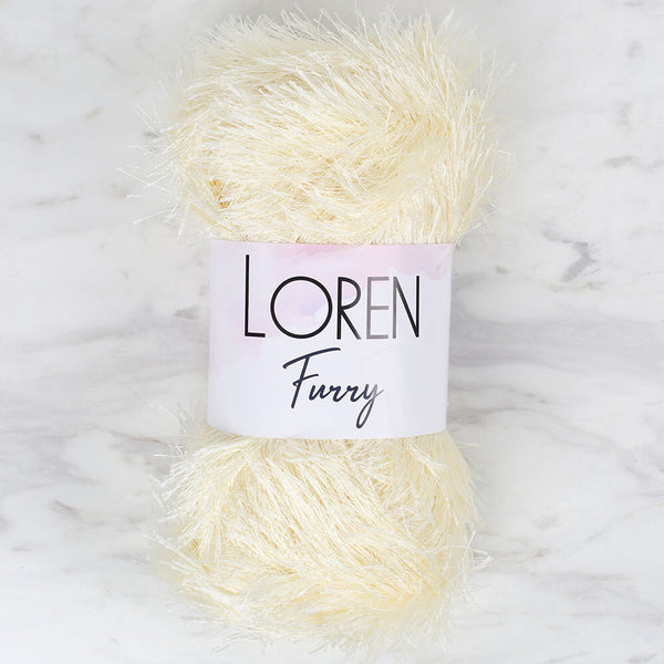 Loren Furry Knitting Yarn, Cream - RF065