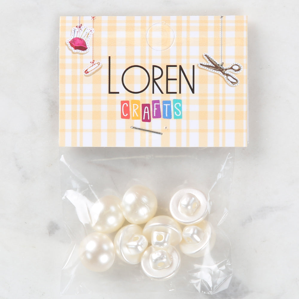 Loren Crafts 8 Pack Button, Cream - 153