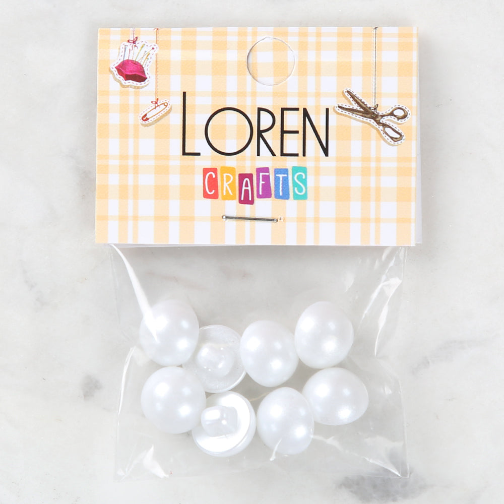 Loren Crafts 8 Pack Button, White - 157