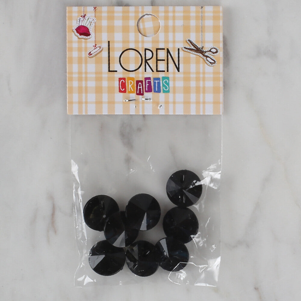 Loren Crafts 8 Pack Shiny Button, Black - 194