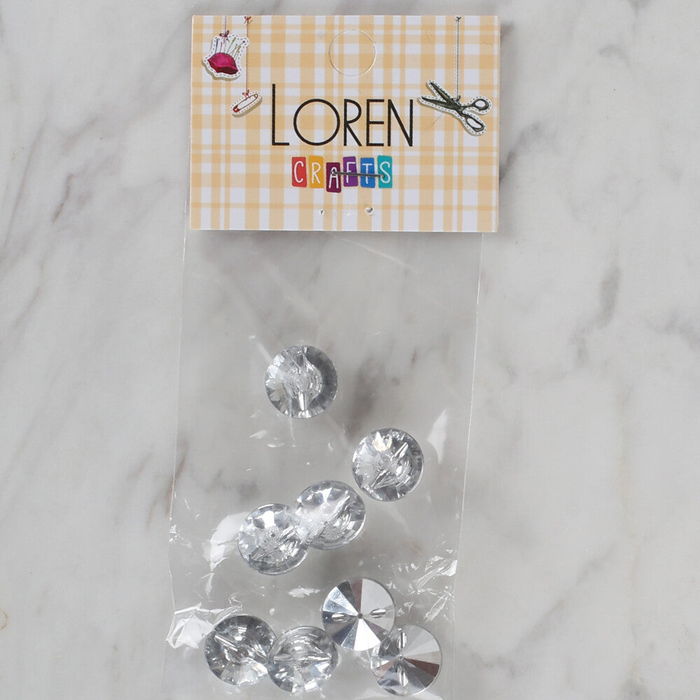 Loren Crafts 8 Pack Shiny Button, Silver - 195